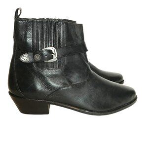 Giovanni Womens 10.5 Black Leather Western-Style Ankle Boots Buckle Brazil